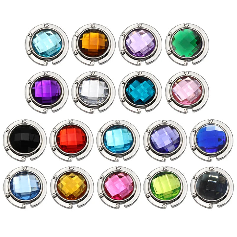 Portable round Acrylic Hook Student Table Hook Lattice Crystal Bag Hanger Folding Metal Multifunctional Gift Bag Hook 18 Colors